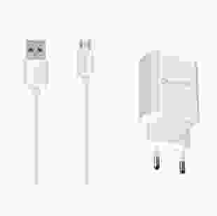 Мережевий зарядний пристрій Florence 1USB 2A + microUSB White (FL-1020-WM)