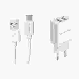 Мережевий зарядний пристрій Florence 2USB 2A + Type-C White (FL-1021-WT)