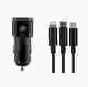 2E Набір Автомобільний ЗП 2хUSB 2.4A + кабель 3в1 Lightning/microUSB/Type-C) Black